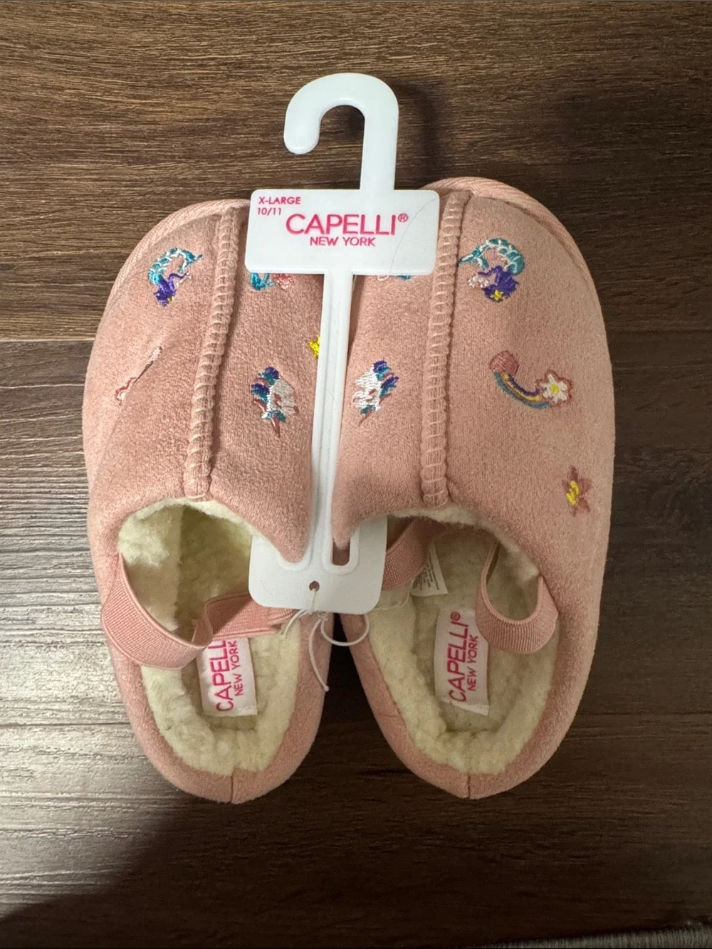 Capelli of New York Girls Pink Embroidered Plush Slip-Ons